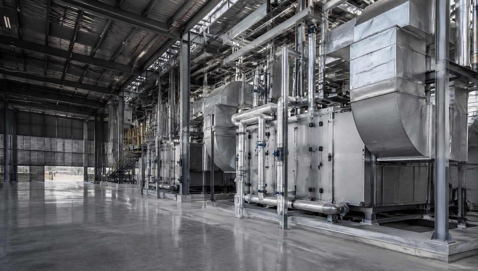 Illustrative industrial facility with mechanical systems and HVAC equipment